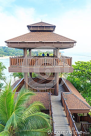 Viewing tower at Palawan Beach - Southernmost Point of Continental Asia, Sentosa Island Editorial Stock Photo