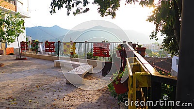 Viewpoint in Andalusian village with colorul pallets Stock Photo