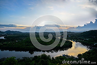 Viewpoint of fishing boat on pranburi river Stock Photo