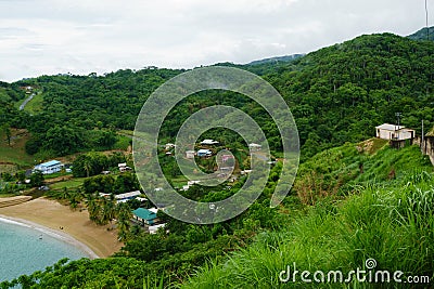 Lookout to Parlatuvier village and rainforest on tropical Caribean island of Tobago Stock Photo