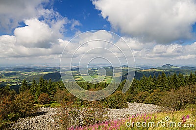 Viewpoint Wasserkuppe of the Rhoen low mountain range in summer Stock Photo