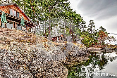 Views along the beautiful shorelines of the Gulf Islands off the shores of Vancouver Island Stock Photo