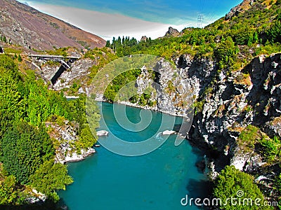 Views of the azure river from the mountaintops. Stock Photo