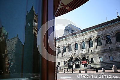 View of Boston Public Library and Old South Church Editorial Stock Photo