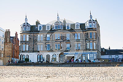 Views of cafes and restaurants on the Promenade at Portobello Beach in Edinburgh, Scotland in the UK Editorial Stock Photo