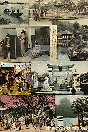 Vintage postcards. Japan Editorial Stock Photo