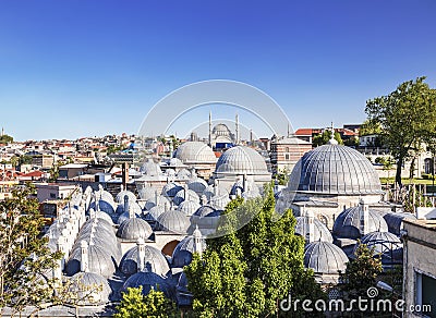 Views of the dome of the mosque of Sulaymaniyah and the rooftops of Istanbul Stock Photo