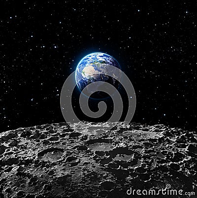 Views of Earth from the moon surface Stock Photo