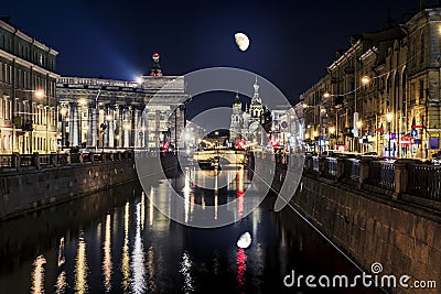 Views on Griboyedov chanal and Church of the Savior on blood in Stock Photo