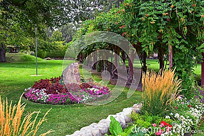 Views from the International Peace Gardens which is a botanical garden located in Jordan Park in Salt Lake City, Utah which was co Stock Photo