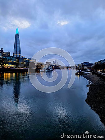 Views of London at night River and the shard Editorial Stock Photo