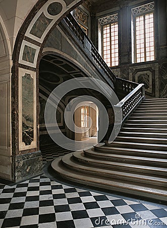 Views from the lowest level of the stairs of the Queen at Versailles Palace Editorial Stock Photo