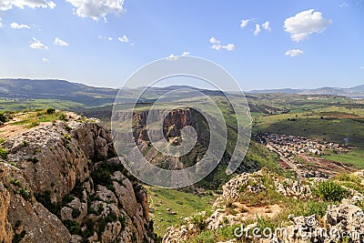 Views of Mount Arbel and rocks. isrel Stock Photo