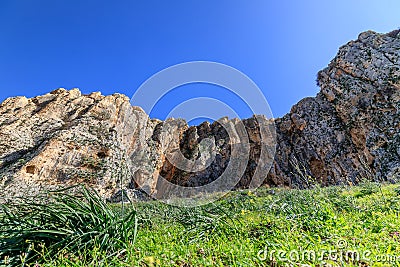 Views of Mount Arbel and rocks. isrel Stock Photo
