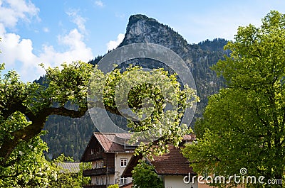 Views in the painted village of Schwangau. The village of royal castles Stock Photo