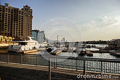 Views of Palm Jumeirah island with ships Editorial Stock Photo