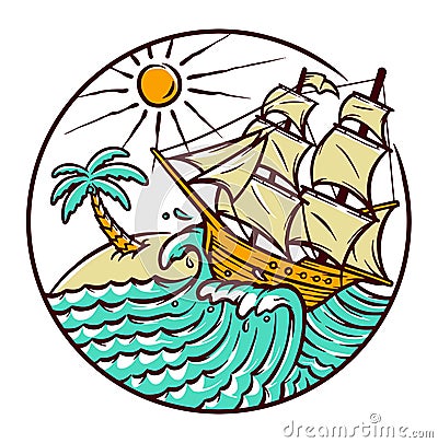 Views of sailing ships vector illustration Vector Illustration