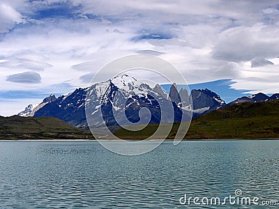 Views of snow peaks - Torres del Paine National Park, southern Patagonia, Chile Stock Photo