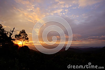 Views during sunset from Phanoen Thung Camp,Kaeng Krachan National Park,Phetchaburi Province,Thailand. Stock Photo