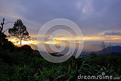 Views during sunset from Phanoen Thung Camp,Kaeng Krachan National Park,Phetchaburi Province,Thailand. Stock Photo