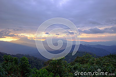 Views during sunset from Phanoen Thung Camp,Kaeng Krachan National Park,Phetchaburi Province,Thailand. Stock Photo