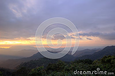 Views during sunset from Phanoen Thung Camp,Kaeng Krachan National Park,Phetchaburi Province,Thailand. Stock Photo