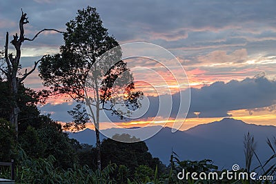 Views during sunset from Phanoen Thung Camp,Kaeng Krachan National Park,Phetchaburi Province,Thailand. Stock Photo