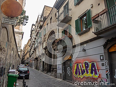 Napoli, Italy. Views of traditional streets in the historic center of the city of Naples Editorial Stock Photo