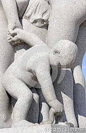 Vigeland park, Oslo, Norway, detail of sculpture with a boy raising the snake. Editorial Stock Photo