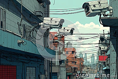 Vigilant Security camera building. Generate Ai Stock Photo