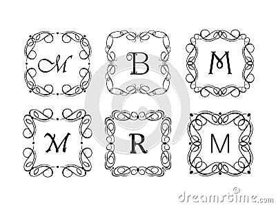 Vignette and frames collection for jewellery store, wedding design, menu card, restaurant, cafe, hotel, logo templates, monogram Vector Illustration