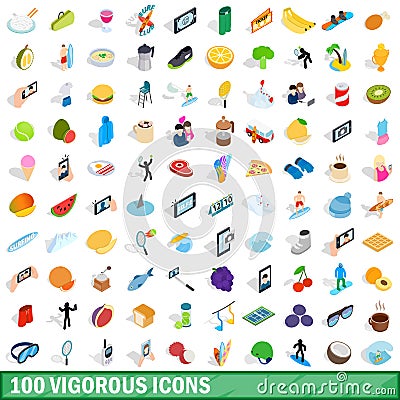 100 vigorous icons set, isometric 3d style Vector Illustration