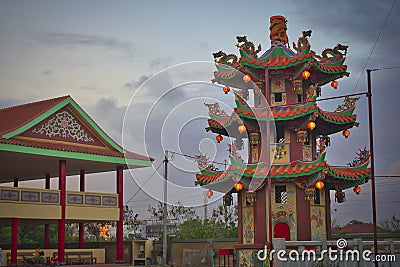 Vihara Satya Dharma is a modern Chinese temple at Benoa Port, Bali. It is a temple of `Satya Dharma` or `Shenism`, Southeast Asian Editorial Stock Photo