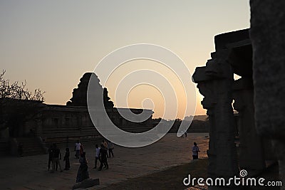 Vijaya Vitthala temple at Hampi, Karnataka - evening shades of sun - archaeological site in India - India tourism Editorial Stock Photo