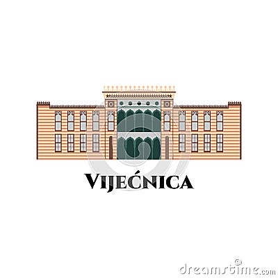 Vijecnica, Former National University Library, Sarajevo old town, Bosnia and Herzegovina. The most touristy spot in the old town. Vector Illustration