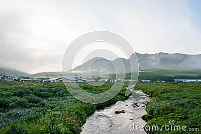 Vik i Myrdal village on the sunset, Iceland Stock Photo