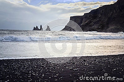 Black Beach Vik Stock Photo