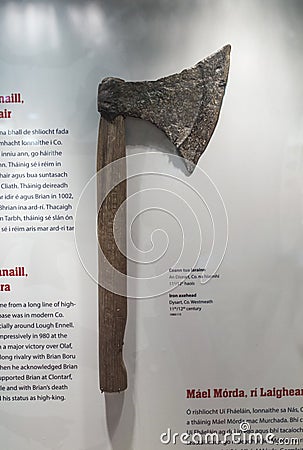 Viking Age battle axehead with replica wooden handle Editorial Stock Photo