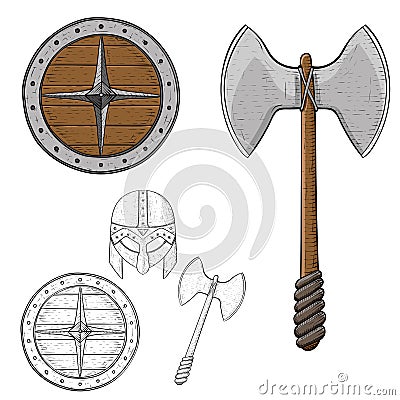 Viking armour. Fighting equipment sketch Vector Illustration