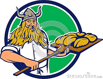 Viking Baker Peel Dough Circle Retro Vector Illustration