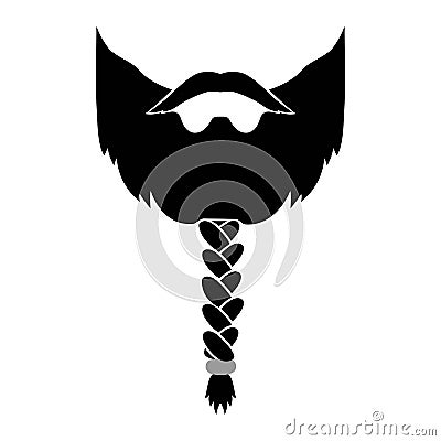 Viking Beard men braided or styled with beads illustration Facial hair mustache. Vector black male Fashion template Vector Illustration