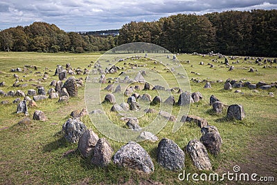 Viking Burial Site in Lindholm Hoje, Denmark Stock Photo