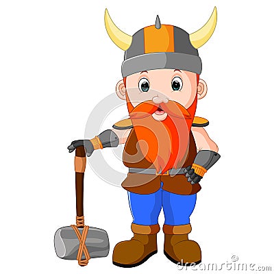 Viking cartoon with a big hammer Vector Illustration