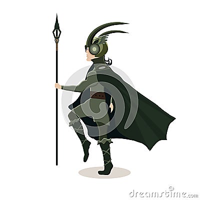 Viking cartoon character. Scandinavian god Loki . Vector illustration. Flat style. Vector Illustration