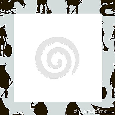Viking characters . Vector frame. Black silhouettes. Vector Illustration