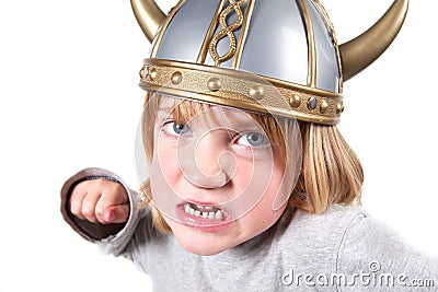 Viking child helmet isolated Stock Photo