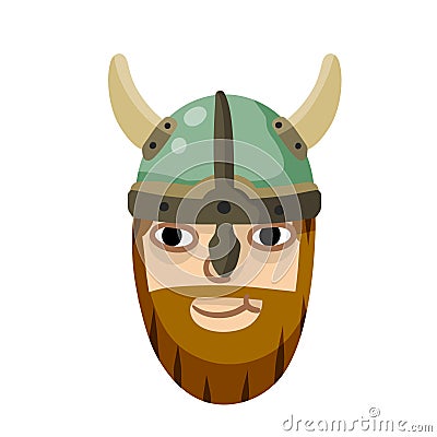 Viking. Cute face of a warrior. Soldier in horned helmet Vector Illustration