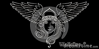 Viking Design. Valkyrie in a winged helmet. Image of Valkyrie, a woman warrior from Scandinavian mythology Vector Illustration