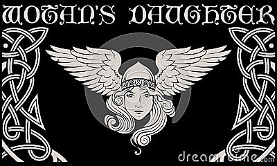 Viking Design. Valkyrie in a winged helmet. Image of Valkyrie, a woman warrior from Scandinavian mythology Vector Illustration