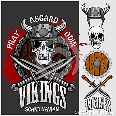 Viking emblem and logos plus isolated elements Vector Illustration